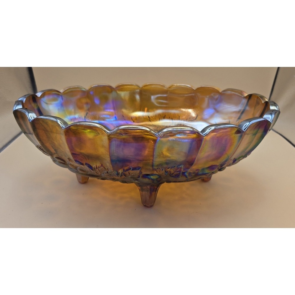 Vintage Bowl Carnival Glass Deep Rich Iridescent Amber Marigold 60's (#23)